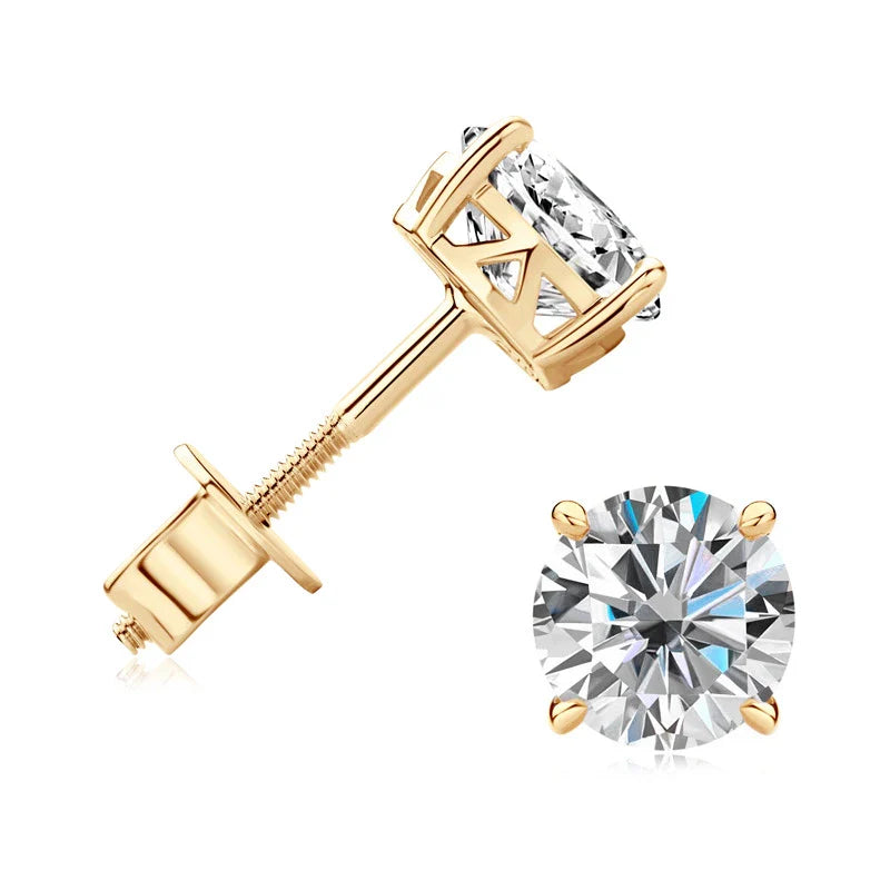 Lattice 4-Prong Set 14k Gold Moissanite Screw Back Stud Earrings