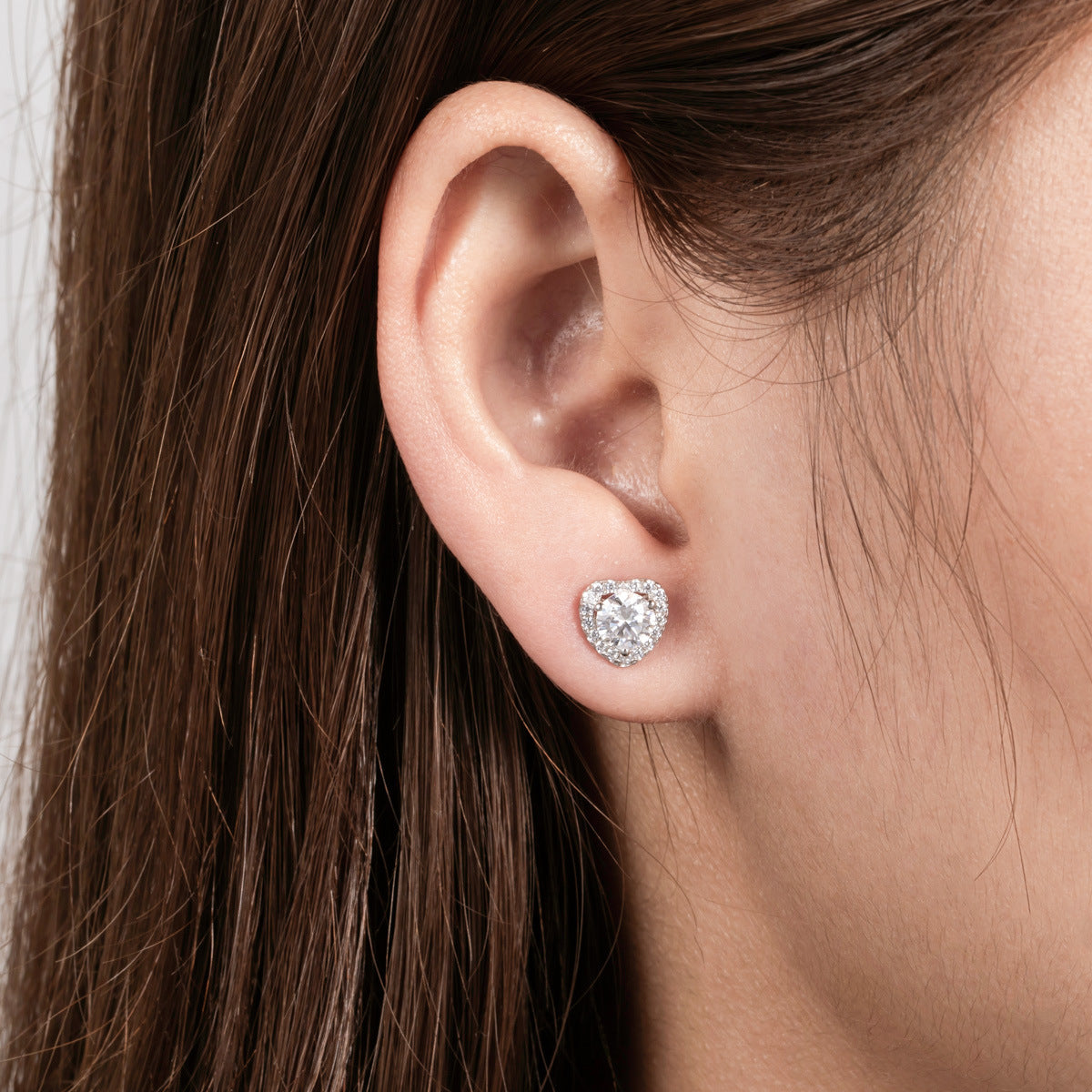 Heart-Shaped Cluster-Set Moissanite Stud Earrings