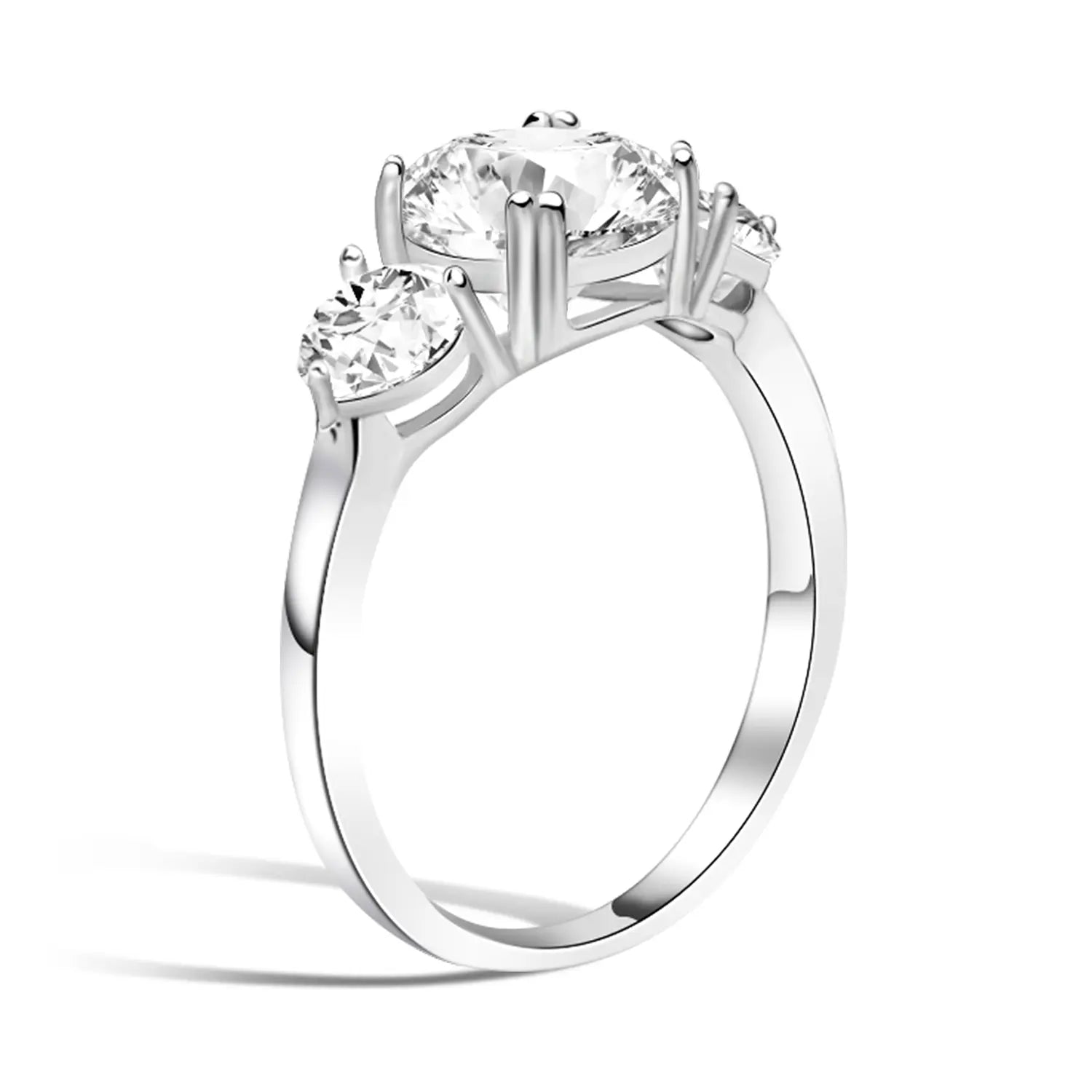 Double Prong Three Stone Moissanite Engagement Ring
