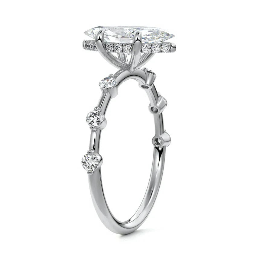 Petite Pave Hidden Halo Marquise Moissanite Engagement Ring