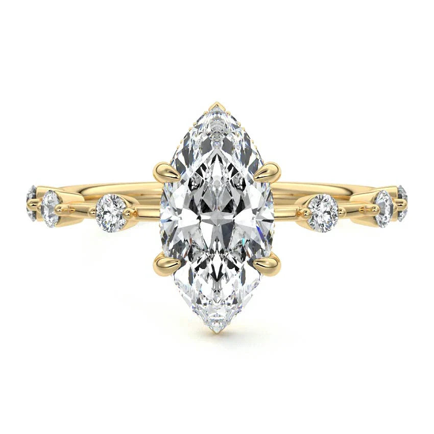 Petite Pave Hidden Halo Marquise Moissanite Engagement Ring