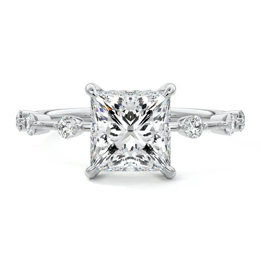 Petite Pave Hidden Halo Princess Moissanite Engagement Ring
