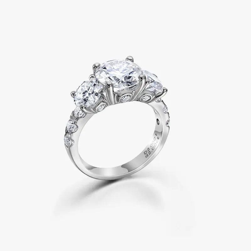 Pave Three Stone Moissanite Engagement Ring