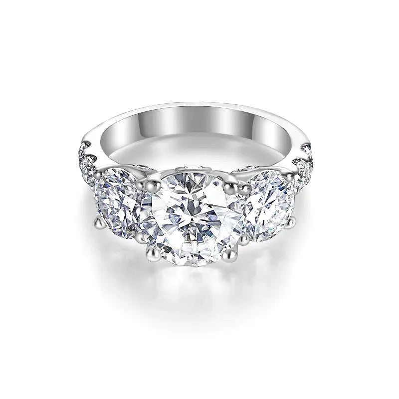 Pave Three Stone Moissanite Engagement Ring