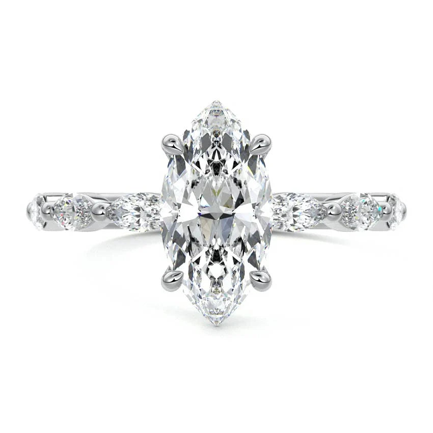 Marquise Sidestone Marquise Moissanite Engagement Ring