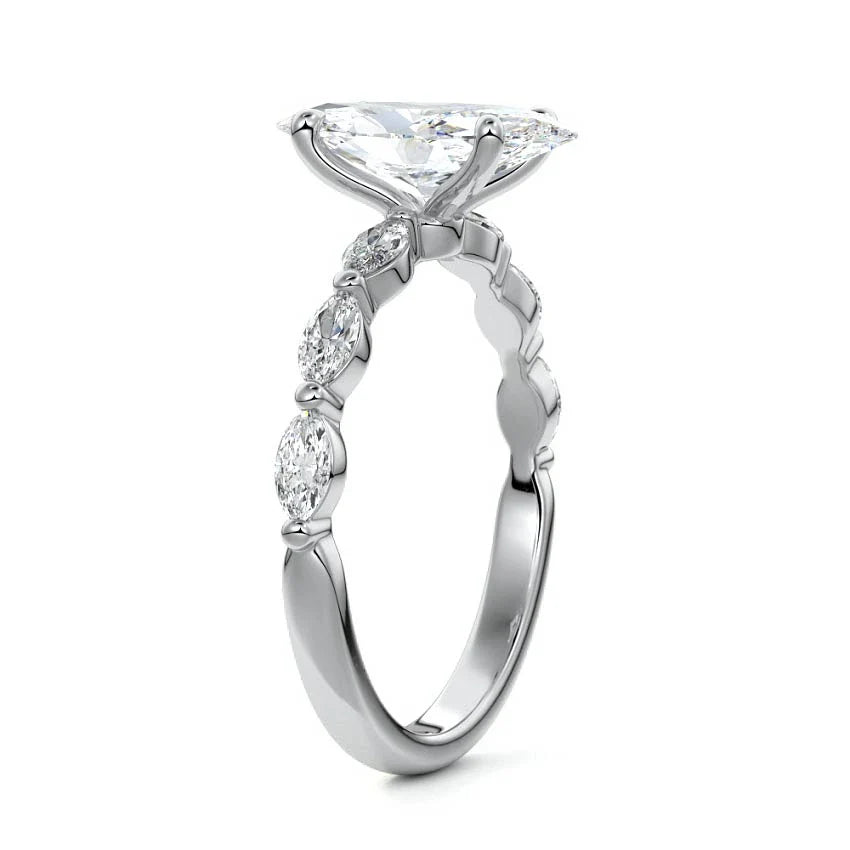 Marquise Sidestone Marquise Moissanite Engagement Ring