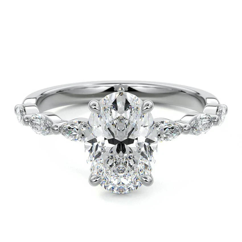 Marquise Sidestone Oval Moissanite Engagement Ring
