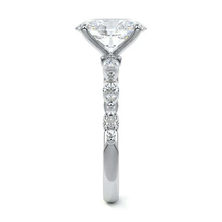 Marquise Sidestone Oval Moissanite Engagement Ring