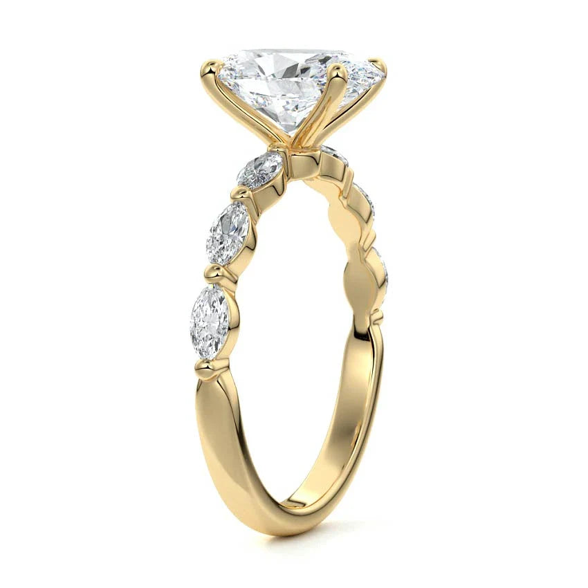 Marquise Sidestone Oval Moissanite Engagement Ring