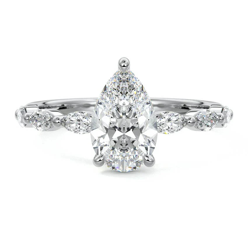 Marquise Sidestone Pear Moissanite Engagement Ring
