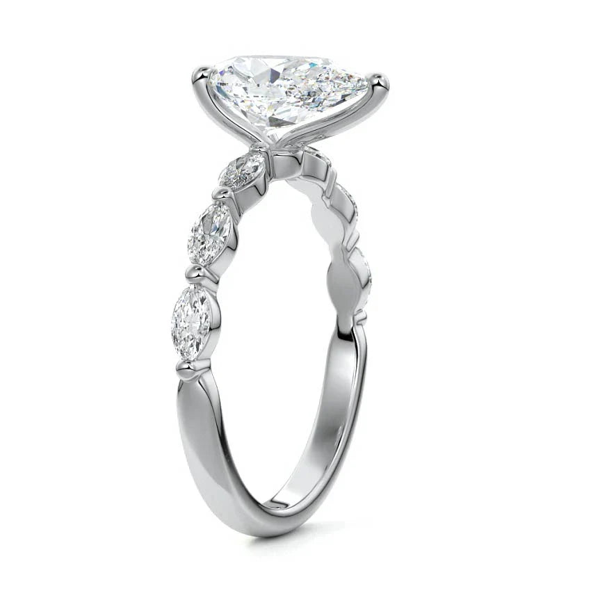 Marquise Sidestone Pear Moissanite Engagement Ring