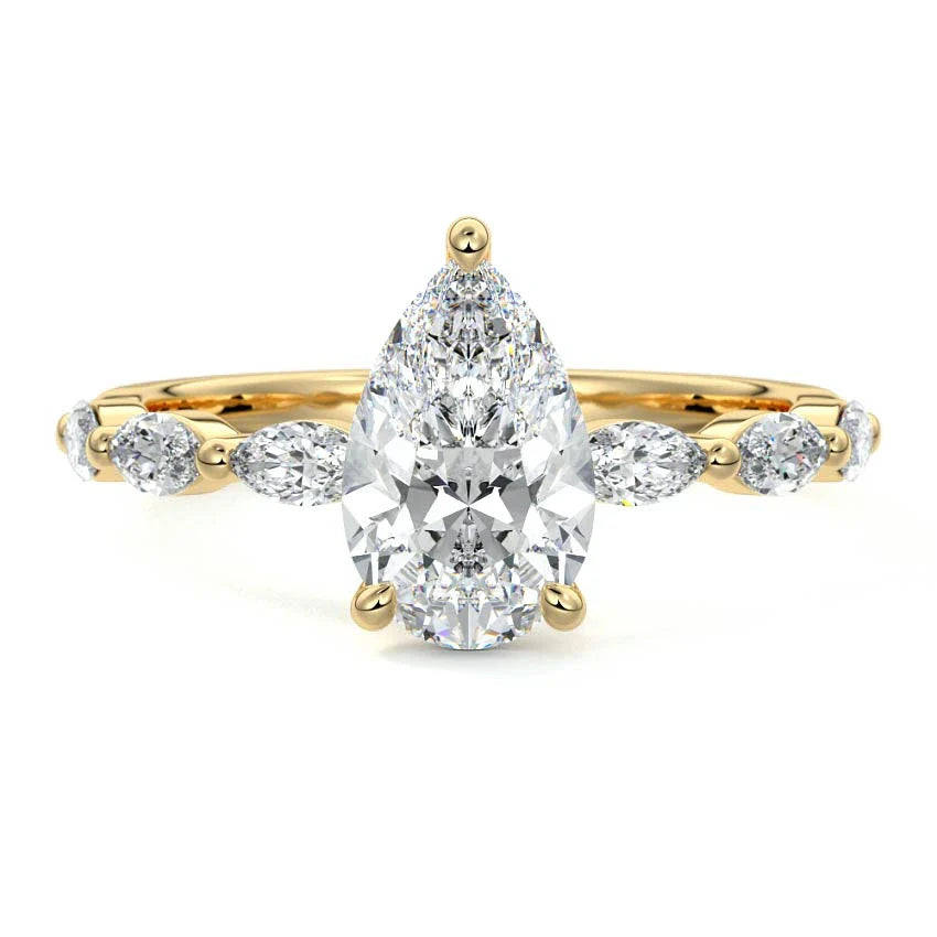 Marquise Sidestone Pear Moissanite Engagement Ring
