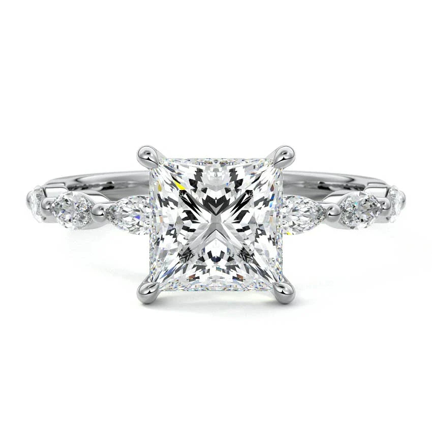 Marquise Sidestone Princess Moissanite Engagement Ring