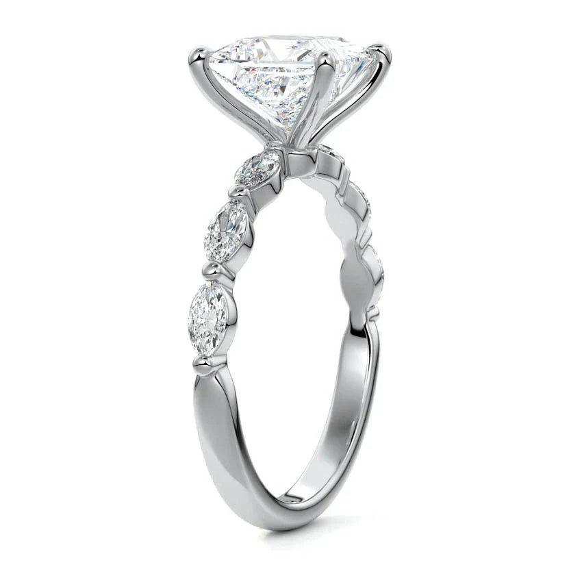 Marquise Sidestone Princess Moissanite Engagement Ring