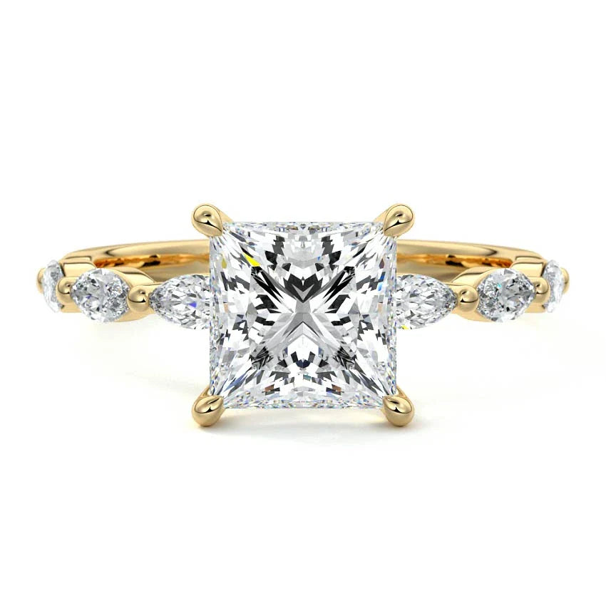 Marquise Sidestone Princess Moissanite Engagement Ring