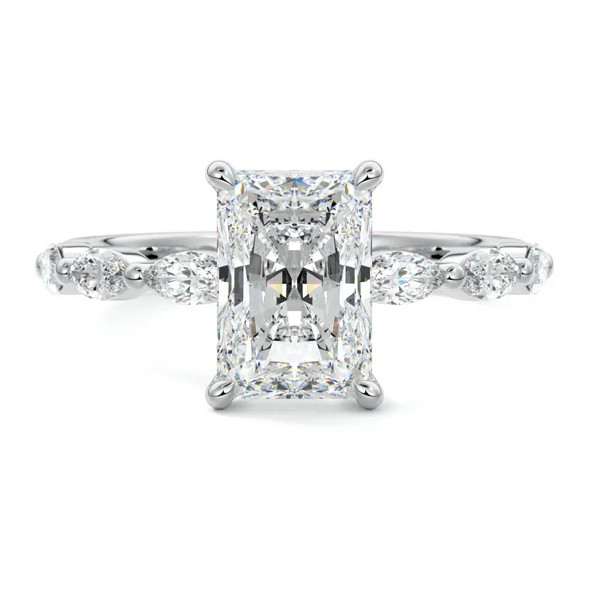 Marquise Sidestone Radiant Moissanite Engagement Ring