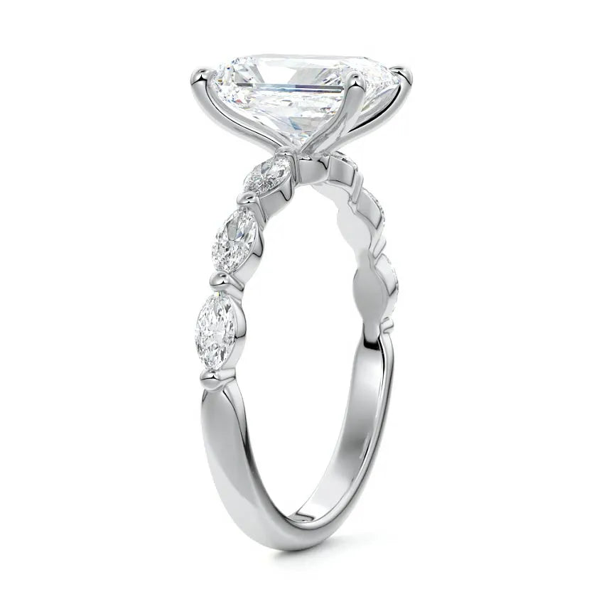 Marquise Sidestone Radiant Moissanite Engagement Ring