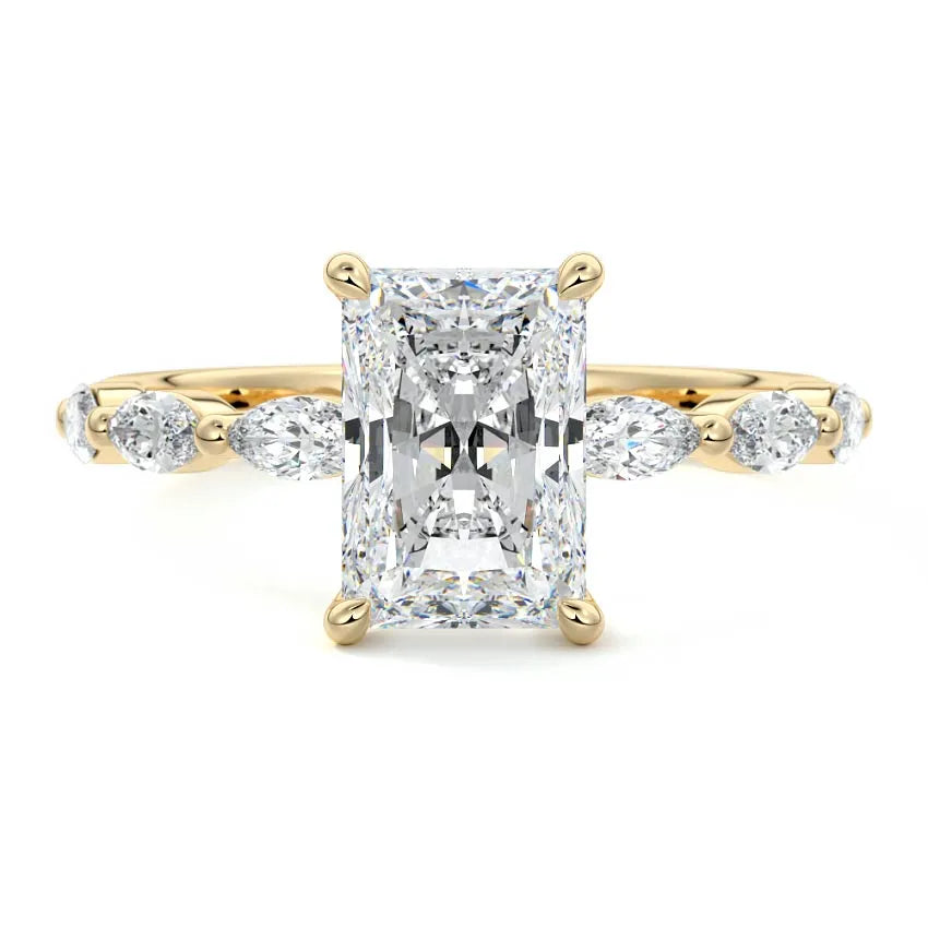 Marquise Sidestone Radiant Moissanite Engagement Ring