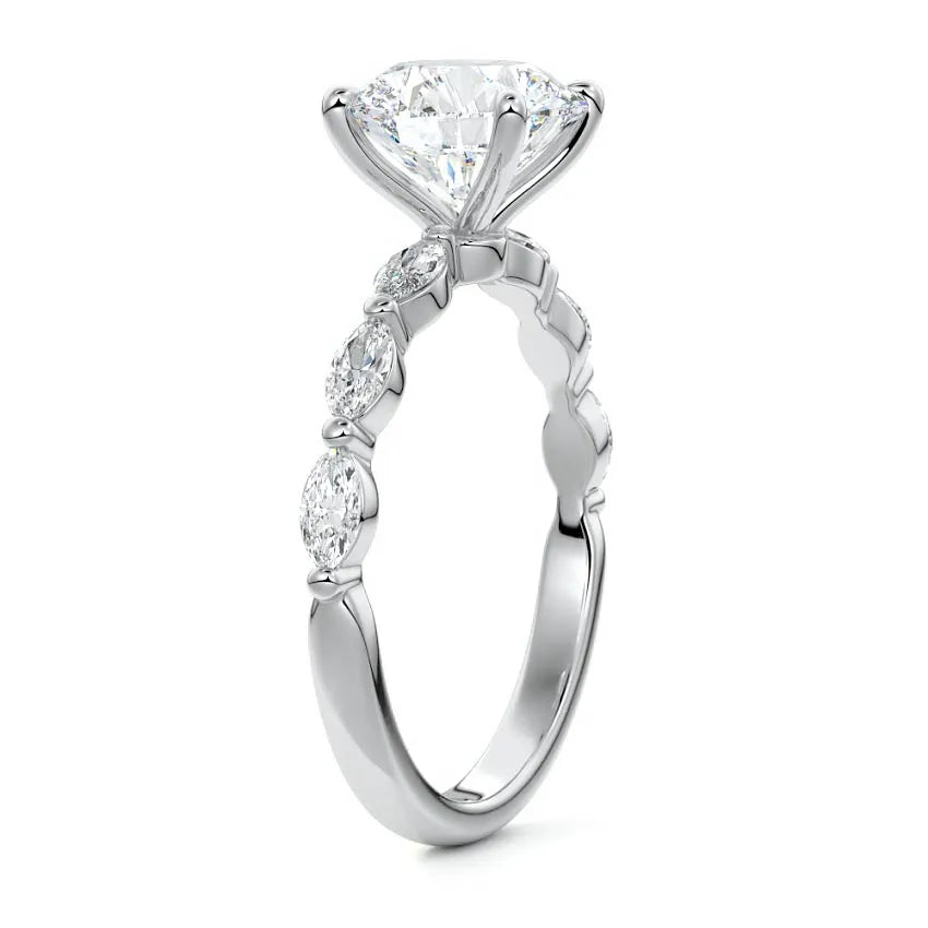 Marquise Sidestone Moissanite Engagement Ring