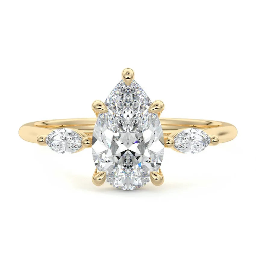 Marquise Side Three Stone Pear Moissanite Engagement Ring
