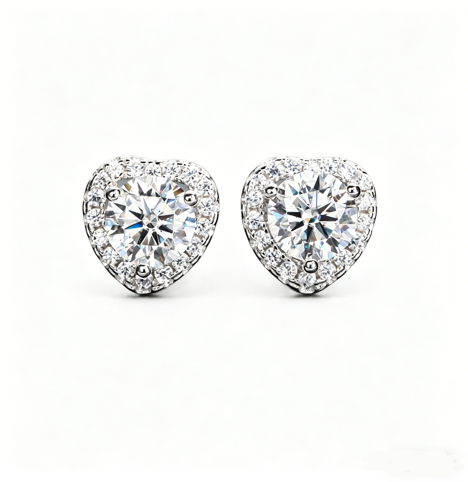 Heart-Shaped Cluster-Set Moissanite Stud Earrings
