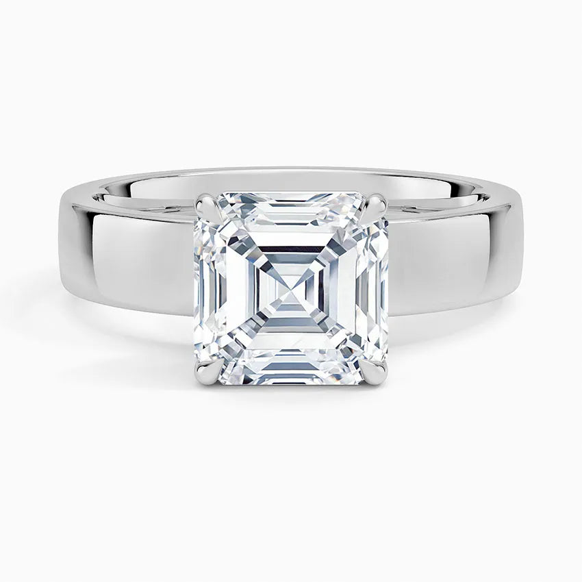 Asscher Cut Solitaire Thick Band Moissanite Ring