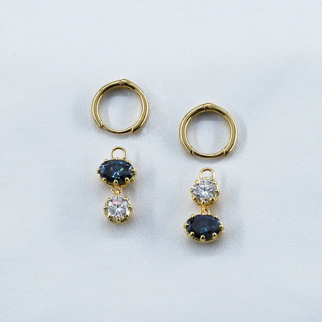 Asymmetrical Moissanite Earrings - Round Moissanite and Oval Blue Moissanite