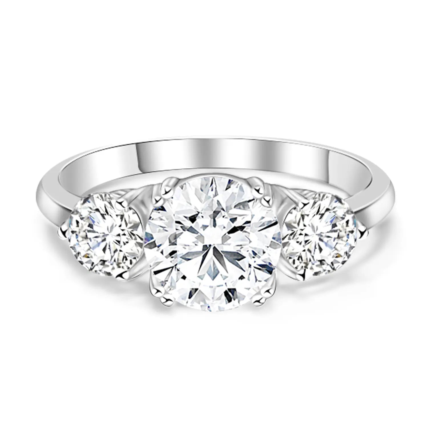 Double Prong Three Stone Moissanite Engagement Ring