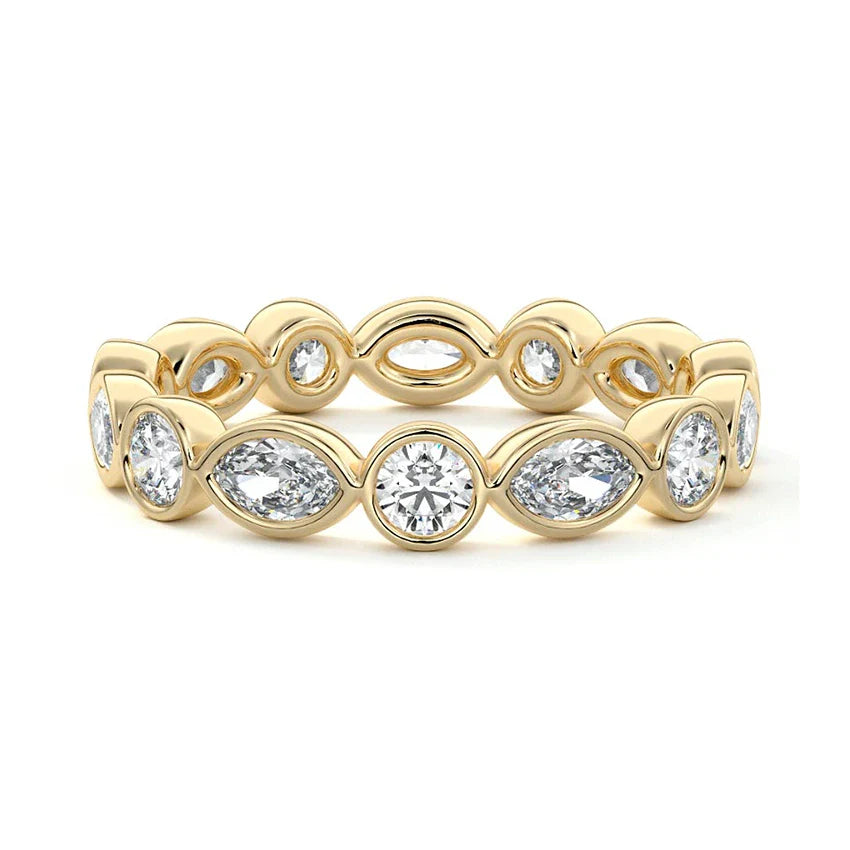 Round & Marquise Bezel Wedding Band