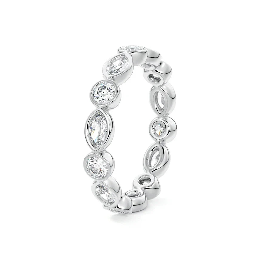 Round & Marquise Bezel Wedding Band
