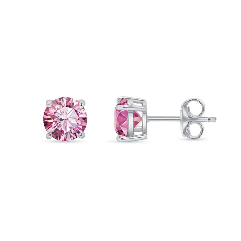 Classic Four Prong Pink Moissanite Stud Earrings