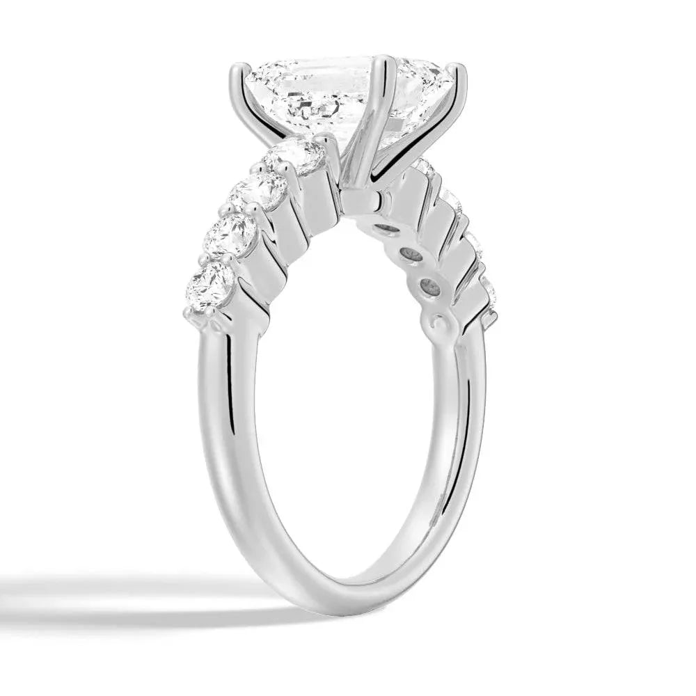 Classic Shared-Prong Emerald Moissainte Engagement Ring