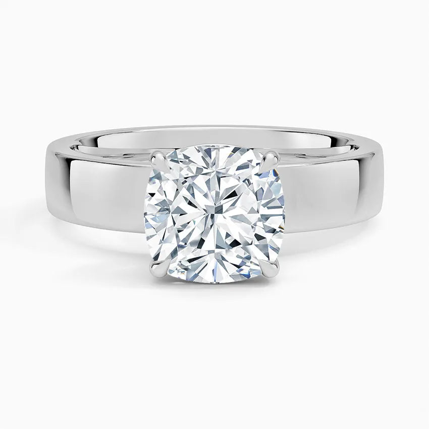 Cushion Cut Solitaire Thick Band Moissanite Ring