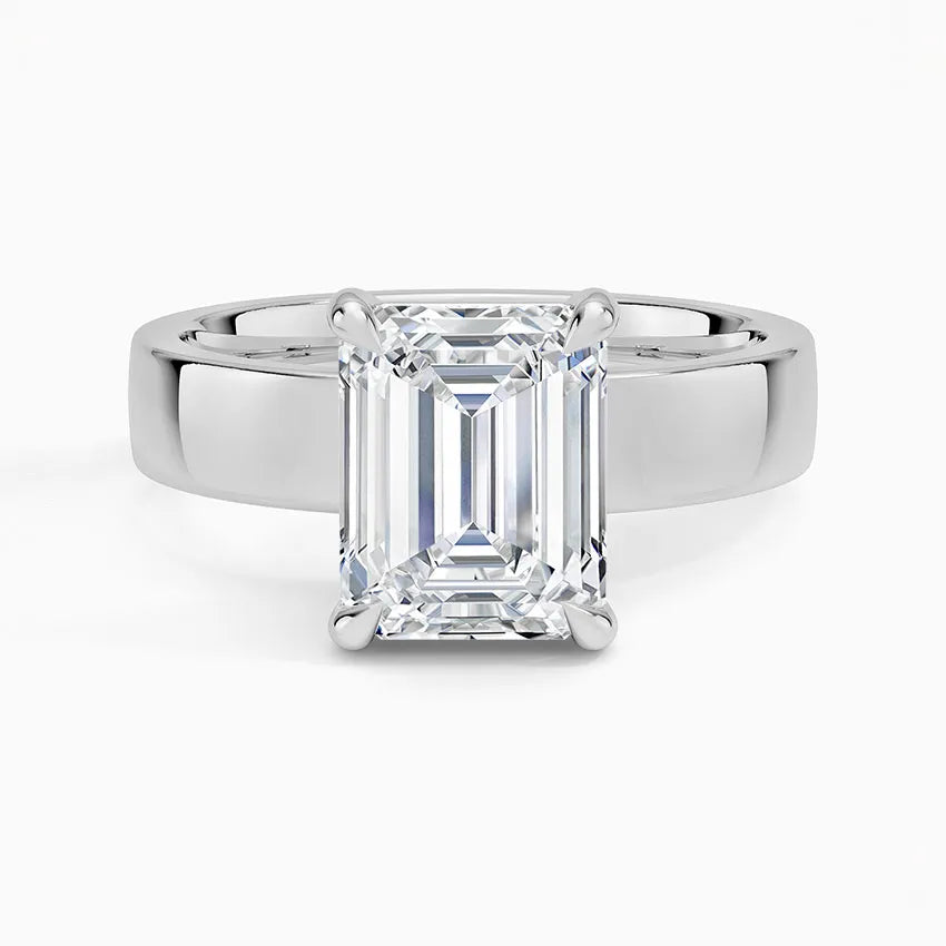 Emerald Cut Solitaire Thick Band Moissanite Ring