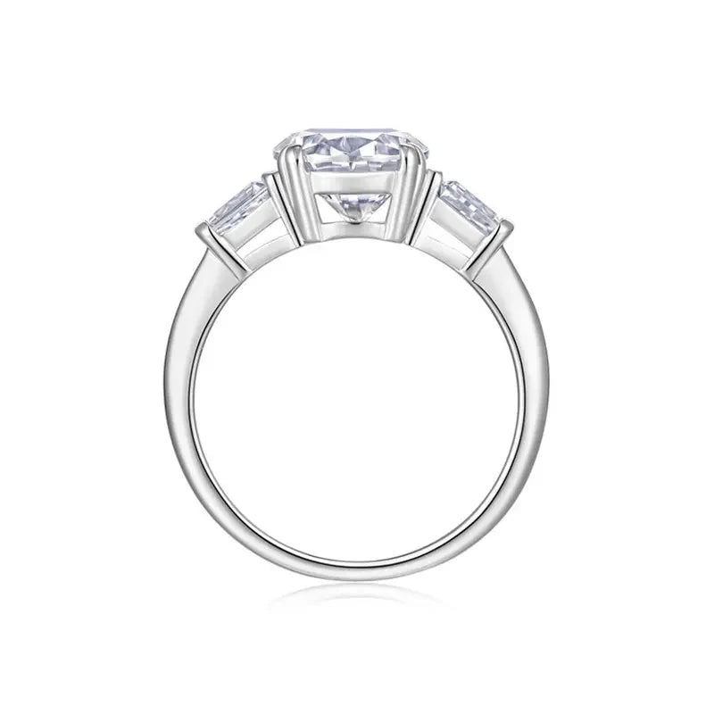 Tapered Baguette Three Stone Emerald Moissanite Engagement Ring