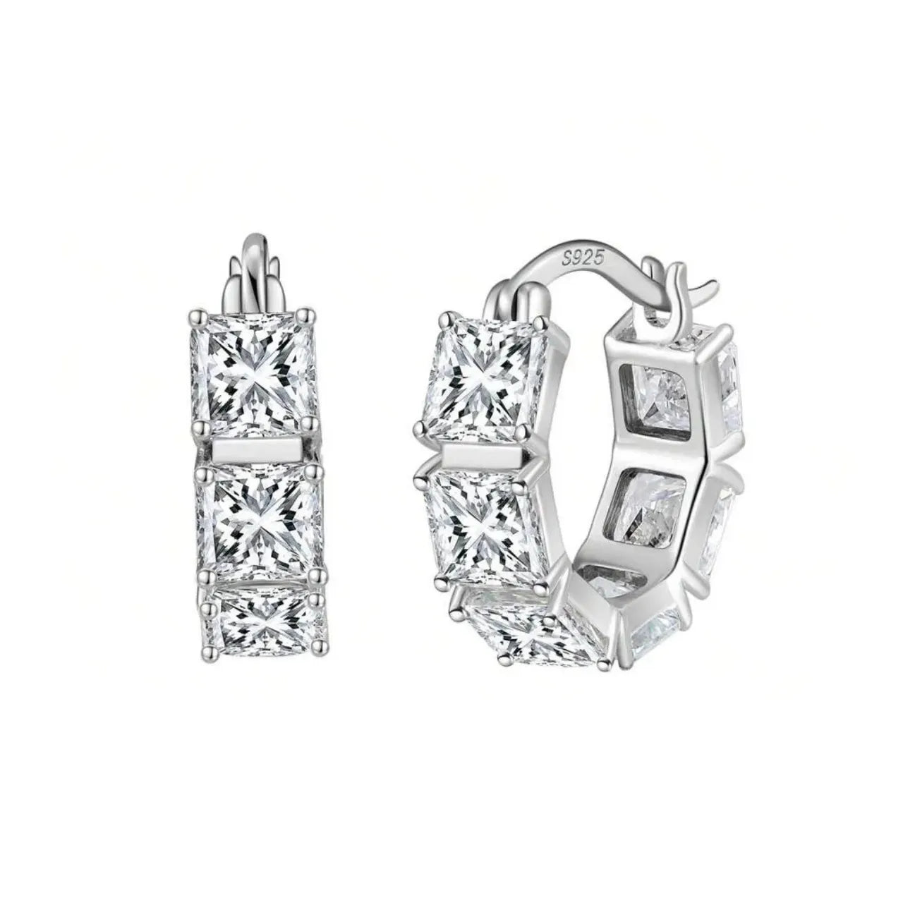 Eternity Princess Cut Moissanite Hoop Earrings