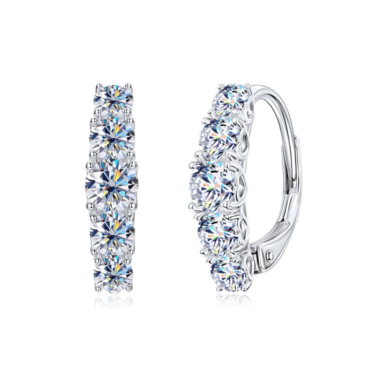 Graduated 5 Stone Round Moissanite Hoop Earrings