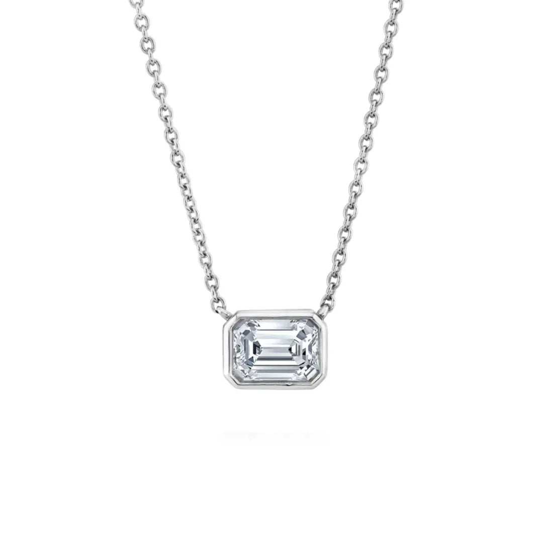 Horizontal Emerald Bezel Moissanite Necklace