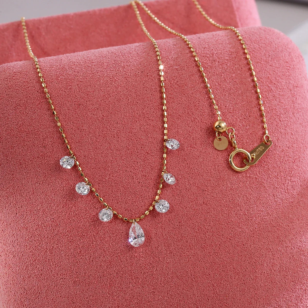 Pear&Round Diamond Station Necklace