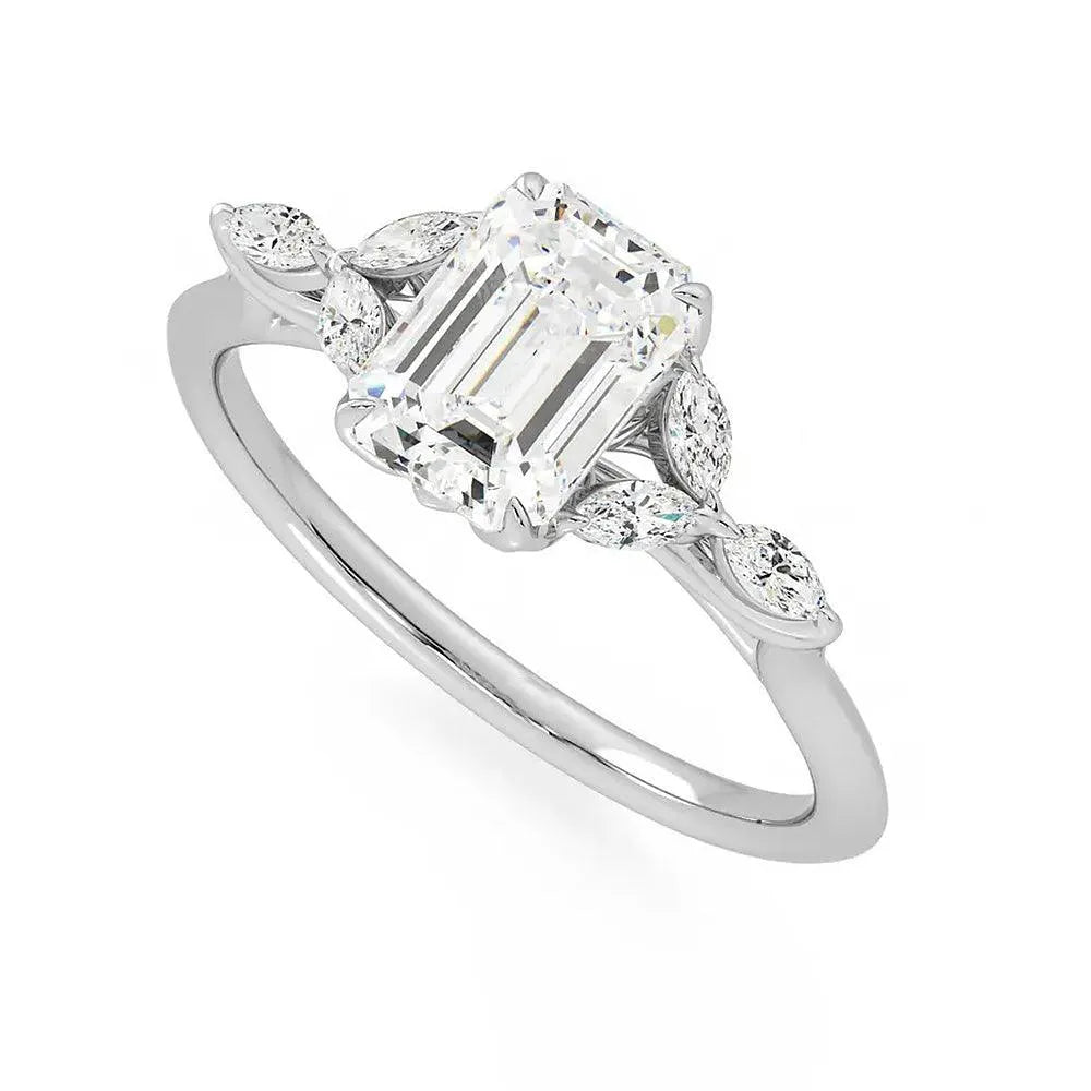 Marquise Petals Emerald Moissanite Engagement Ring