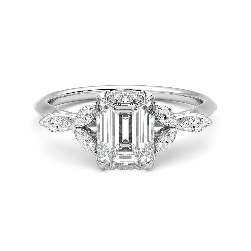 Marquise Petals Emerald Moissanite Engagement Ring