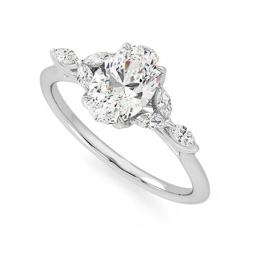 Marquise Petals Oval Moissanite Engagement Ring