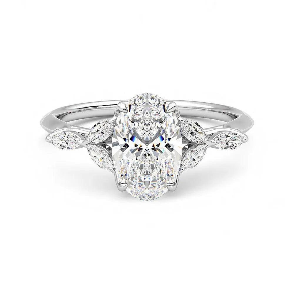 Marquise Petals Oval Moissanite Engagement Ring