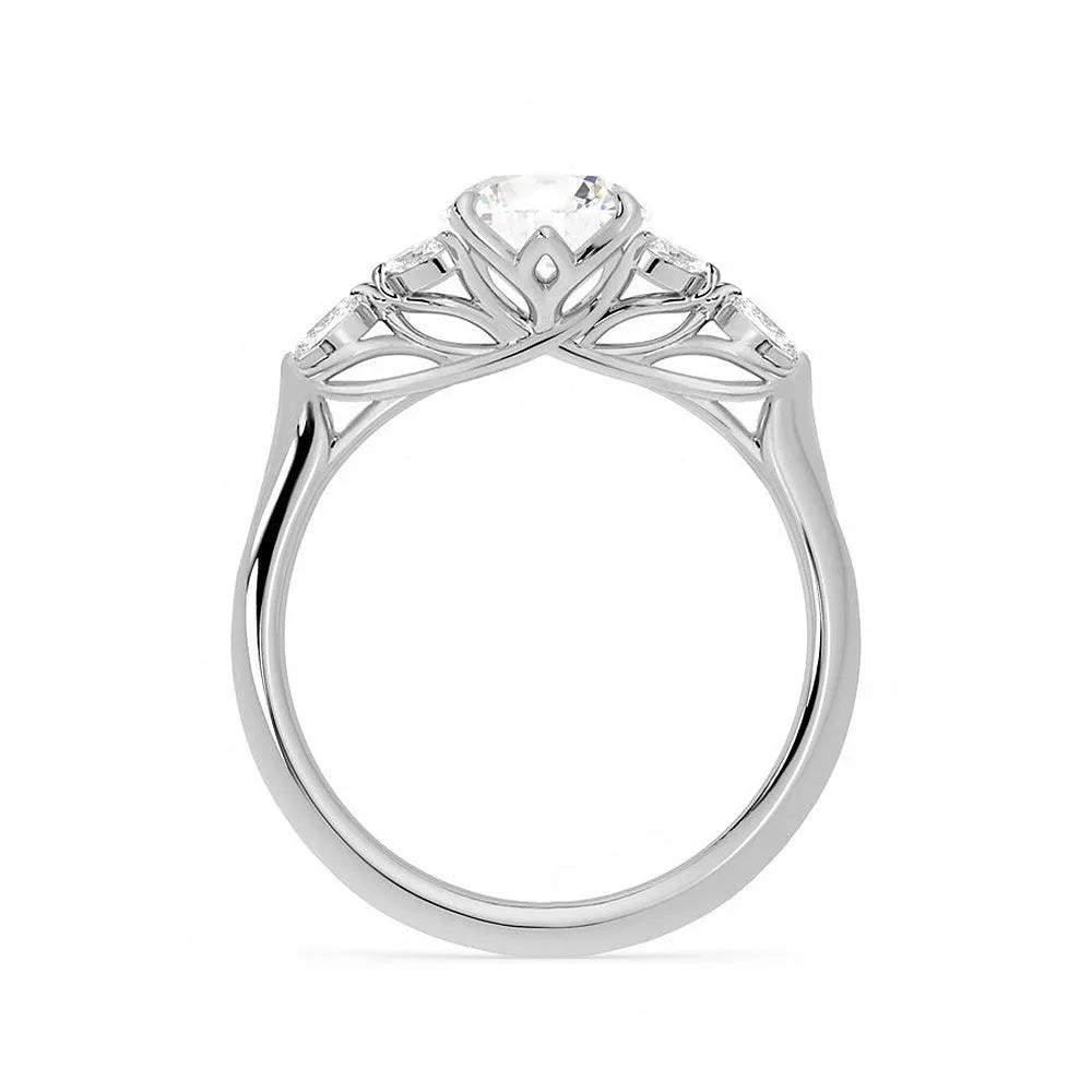 Marquise Petals Round Moissanite Engagement Ring