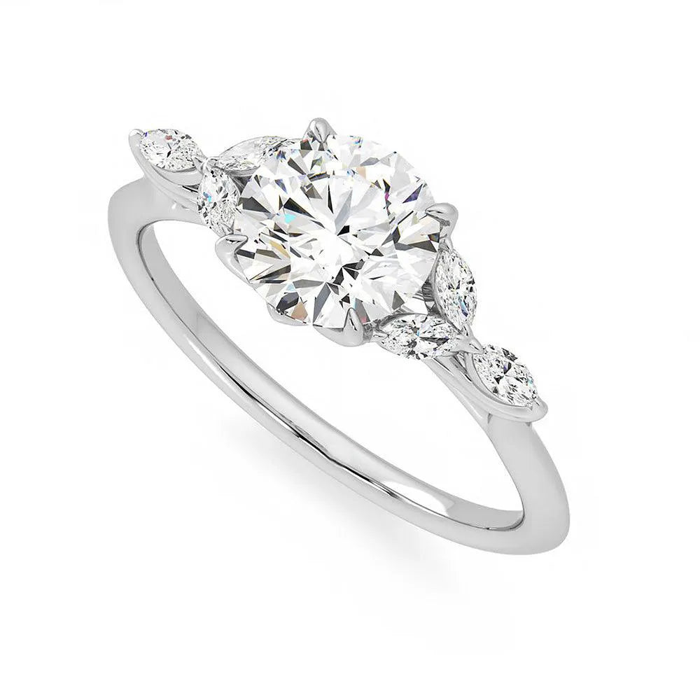 Marquise Petals Round Moissanite Engagement Ring