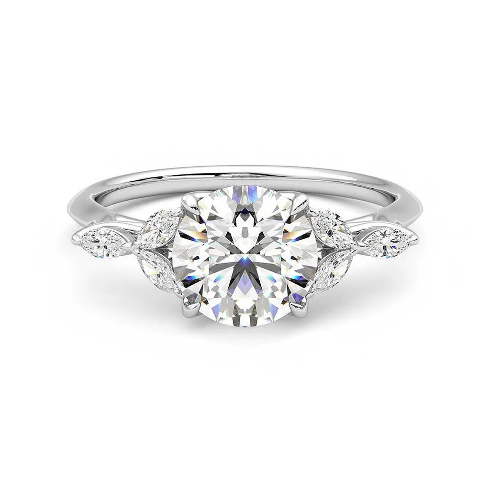 Marquise Petals Round Moissanite Engagement Ring