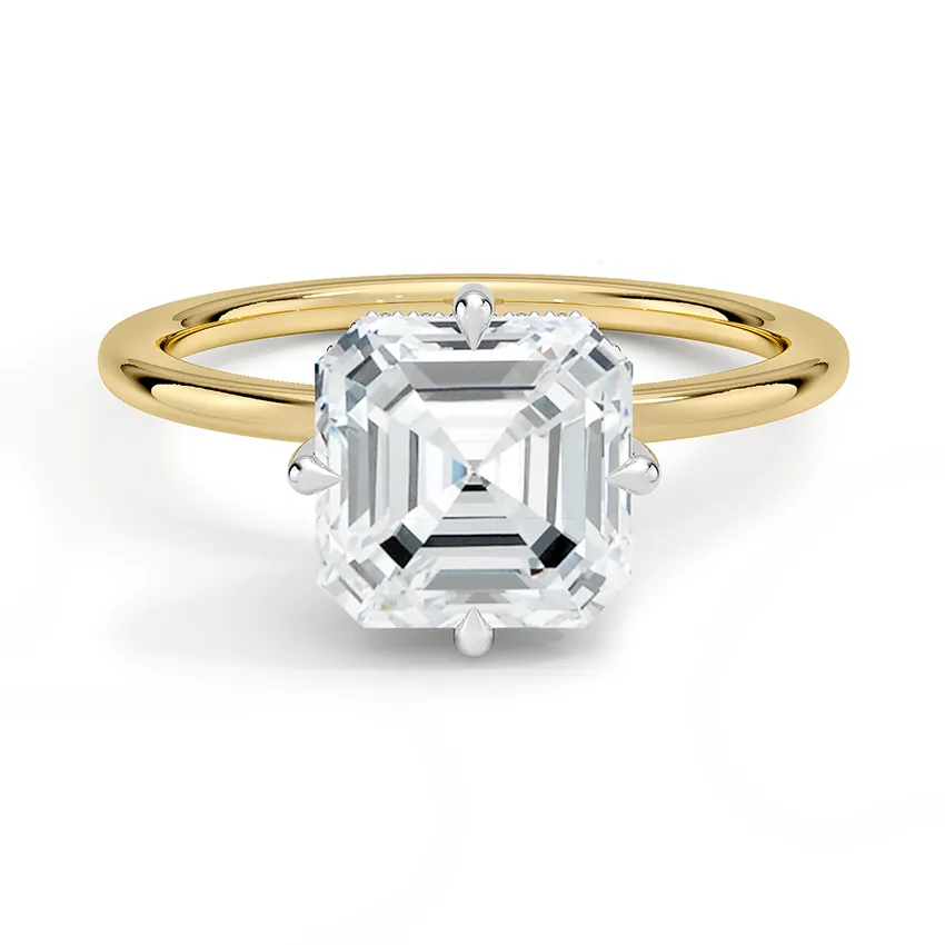 Mixed Metal Compass Prong Hidden Halo Asscher Moissanite Engagement Ring
