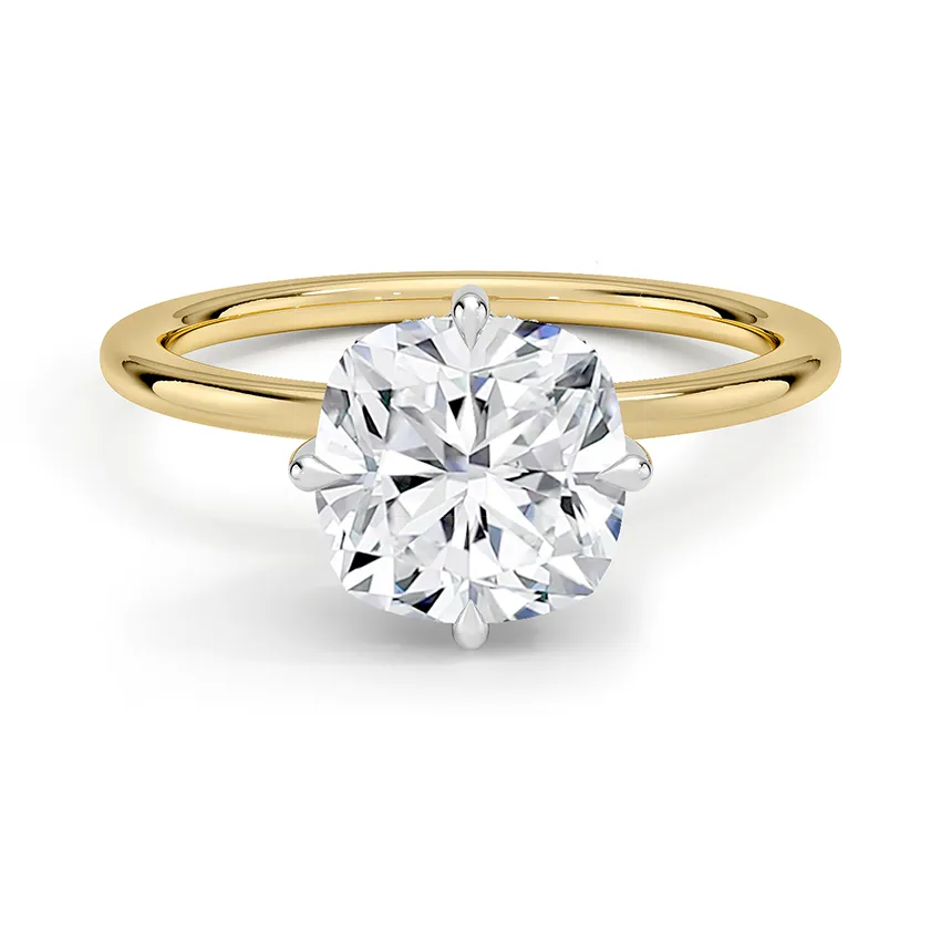 Mixed Metal Compass Prong Hidden Halo Cushion Moissanite Engagement Ring