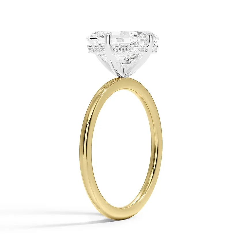 Mixed Metal Compass Prong Hidden Halo Oval Moissanite Engagement Ring