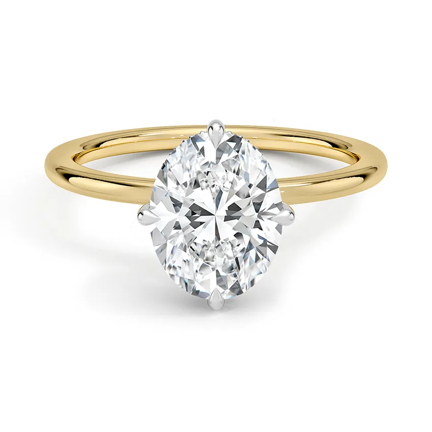 Mixed Metal Compass Prong Hidden Halo Oval Moissanite Engagement Ring